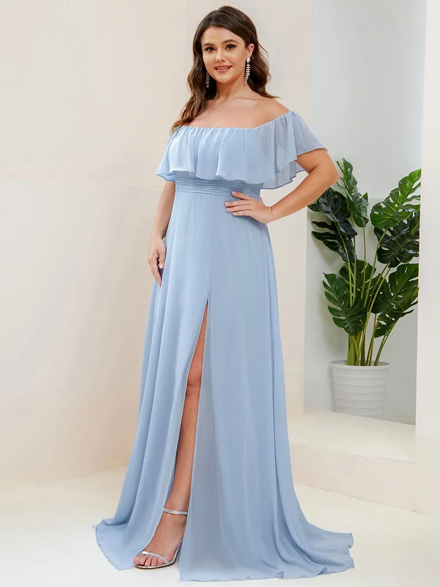 Plus Size Off the Shoulder Formal Bridesmaid Dress with Thigh Split